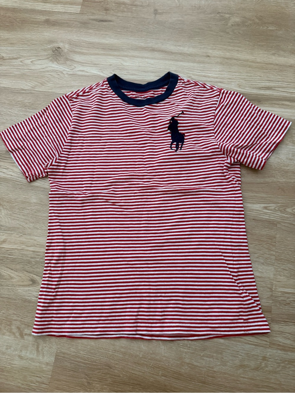 Polo by Ralph Lauren Red & White Striped Tee with Navy Collar